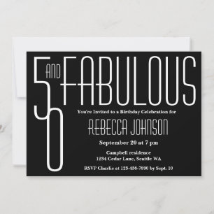 Fifty and Fabulous Black and White 50th Birthday Invitation