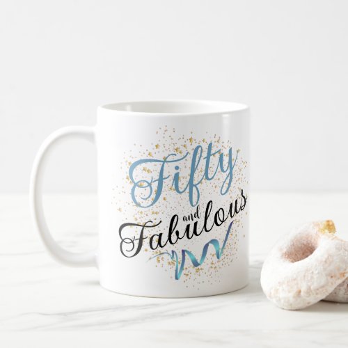 Fifty and Fabulous black blue and gold  Coffee Mug