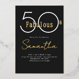 Fifty and Fabulous Black & Gold 50th Birthday Foil Invitation