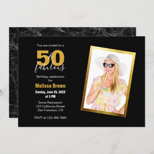 Fifty and Fabulous Black Gold Modern 50th Birthday Invitation