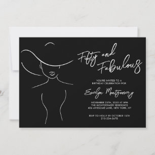 Fifty and Fabulous Black Line Art Birthday Party Invitation