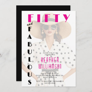 Fifty and Fabulous Black Pink 50th Birthday Invitation