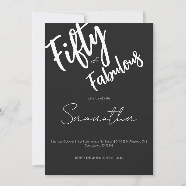 Fifty and Fabulous Black Script 50th Birthday Invitation (Front)