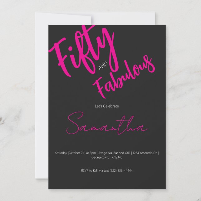 Fifty and Fabulous Black Script 50th Birthday Invitation (Front)