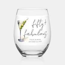 Fifty and Fabulous Black Script Watercolor Martini