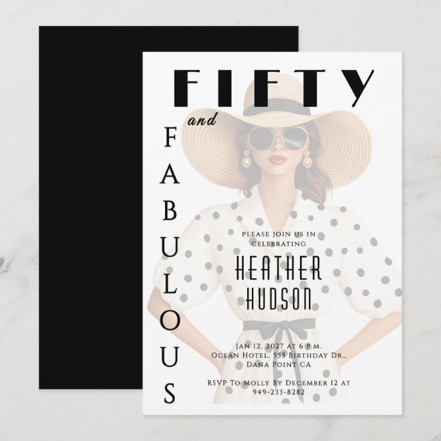 Fifty and Fabulous Black White 50th Birthday  Invitation (Front/Back)