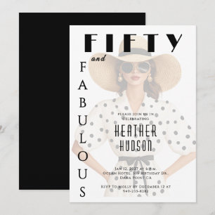 Fifty and Fabulous Black White 50th Birthday  Invitation