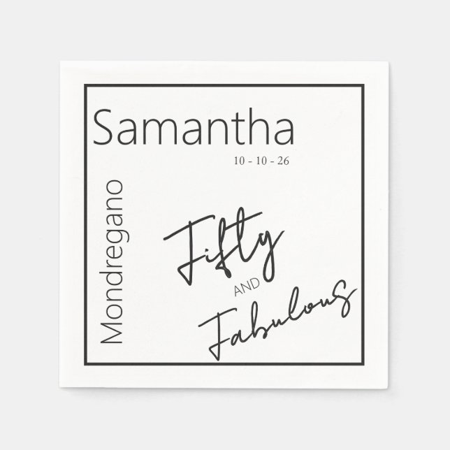 Fifty and Fabulous Black White 50th Birthday Napkins (Front)