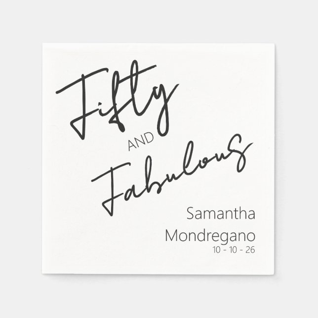 Fifty and Fabulous Black White 50th Birthday Napkins (Front)