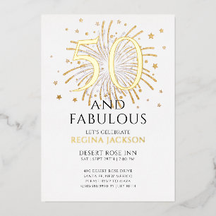 Fifty and Fabulous Black White 50th Birthday Party Foil Invitation