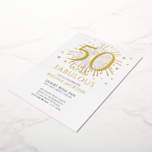 Fifty and Fabulous Black White 50th Birthday Party Foil Invitation