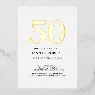 Fifty and Fabulous Black White 50th Birthday Party Foil Invitation