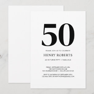 Fifty and Fabulous Black White 50th Birthday Party Invitation