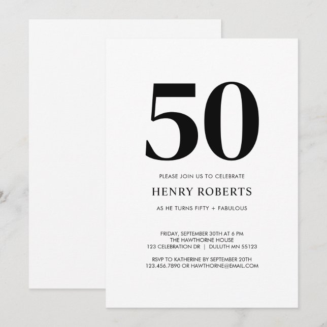 Fifty and Fabulous Black White 50th Birthday Party Invitation (Front/Back)