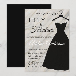 Fifty and Fabulous Black White Marble 50th Invitation