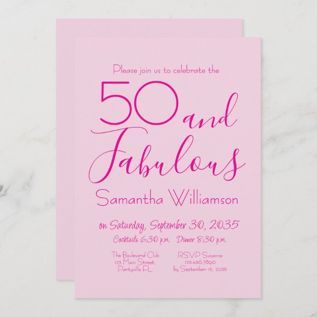 Fifty and Fabulous Blush Pink 50th Birthday Party Invitation (Front/Back)