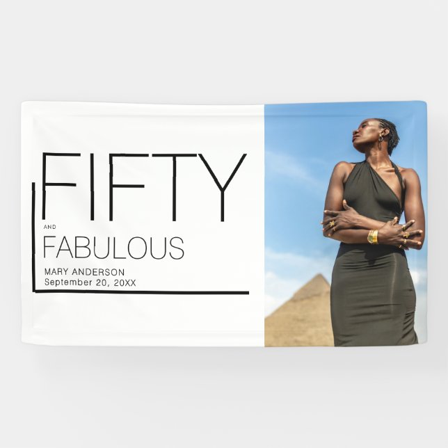Fifty and Fabulous Bold Photo 50th Birthday Party Banner (Horizontal)