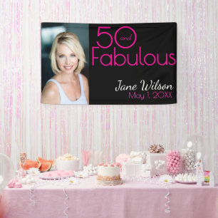 Fifty and Fabulous Bold Photo 50th Birthday Party Banner