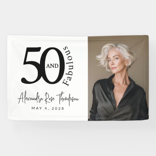 Fifty and Fabulous Bold Photo 50th Birthday Party Banner