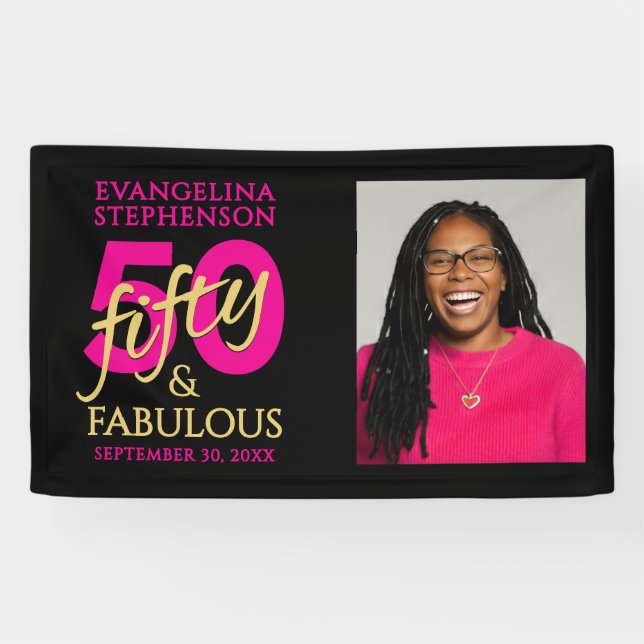 Fifty and Fabulous Bold Photo 50th Birthday Party Banner (Horizontal)