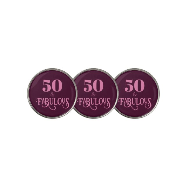 Fifty and Fabulous Burgundy Birthday Golf Ball Marker (3 Up)