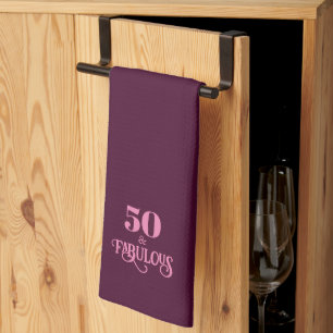 Fifty and Fabulous Burgundy Birthday Kitchen Towel