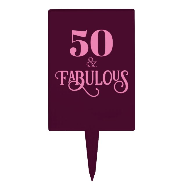 Fifty and Fabulous Burgundy Birthday Party Cake Topper (Front)