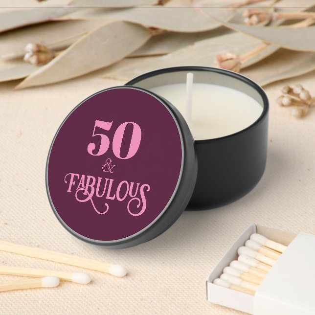 Fifty and Fabulous Burgundy Birthday Party Mini Candle Favors (Insitu)