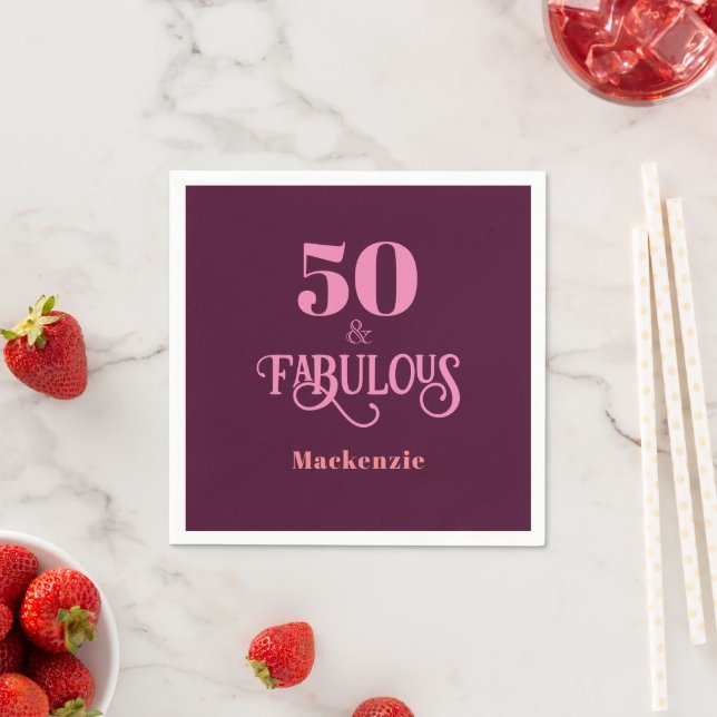 Fifty and Fabulous Burgundy Birthday Party Napkins (Insitu)