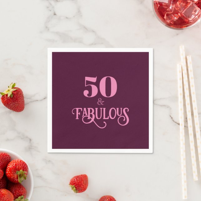 Fifty and Fabulous Burgundy Birthday Party Napkins (Insitu)