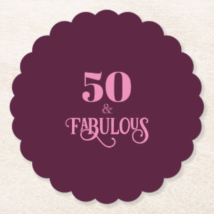 Fifty and Fabulous Burgundy Birthday Party Paper Coaster