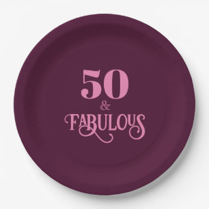 Fifty and Fabulous Burgundy Birthday Party Paper Plates