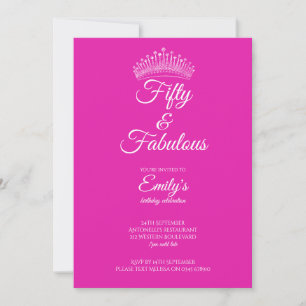 Fifty and Fabulous Crown Pink Birthday Invitation