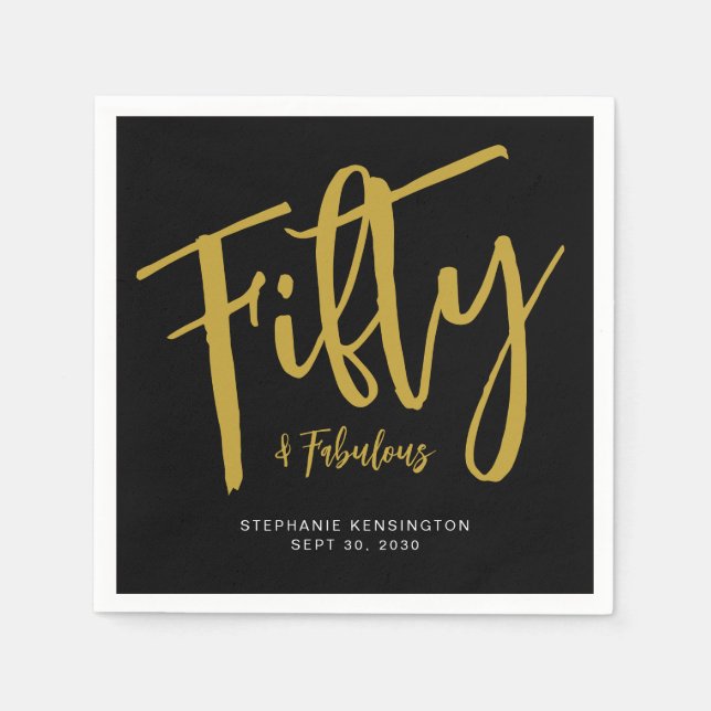Fifty and Fabulous Date Name 50th Birthday Party Napkins (Front)