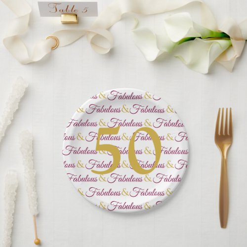 Fifty and Fabulous Elegant 50th Birthday Gold Paper Plates
