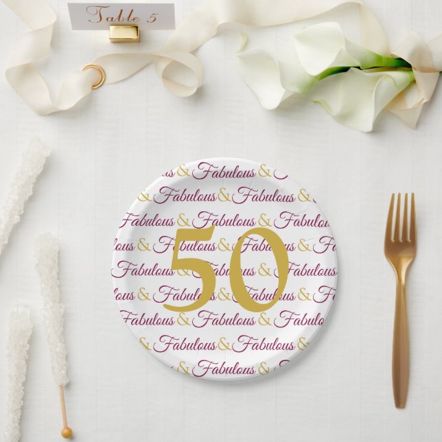 Fifty and Fabulous Elegant 50th Birthday Gold Paper Plates (Wedding)
