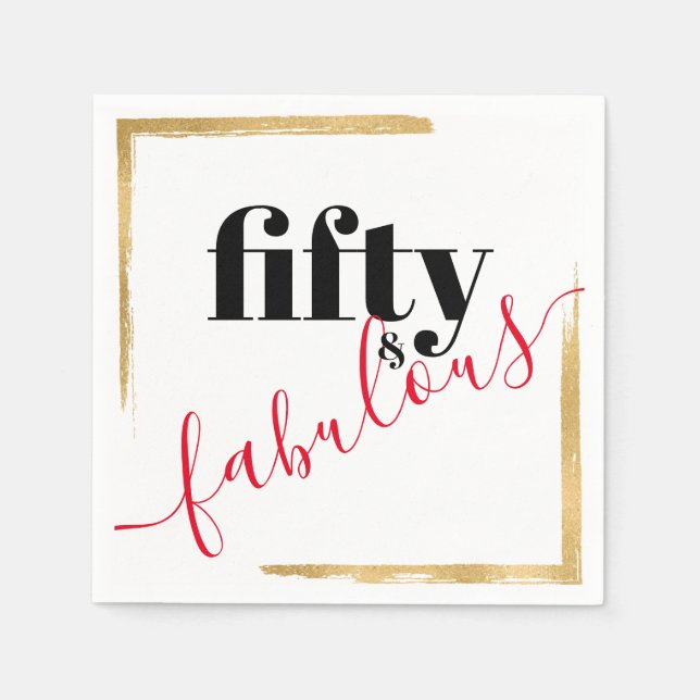 Fifty and Fabulous Elegant Black and Red Napkins (Front)