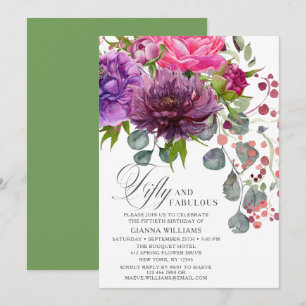Fifty and Fabulous Elegant Floral 50th Birthday Invitation