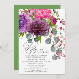 Fifty and Fabulous Elegant Floral 50th Birthday Invitation