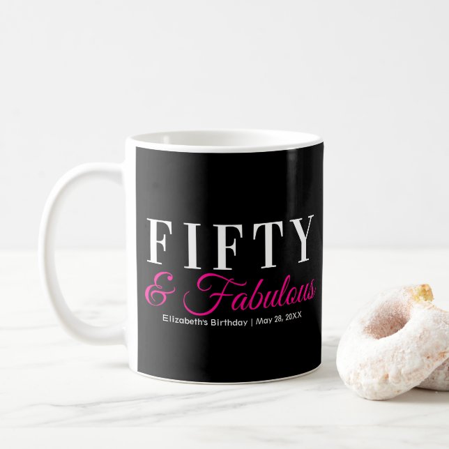 Fifty and Fabulous Elegant Hot Pink 50th Birthday Coffee Mug (With Donut)