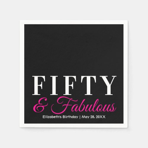 Fifty and Fabulous Elegant Hot Pink 50th Birthday Napkins