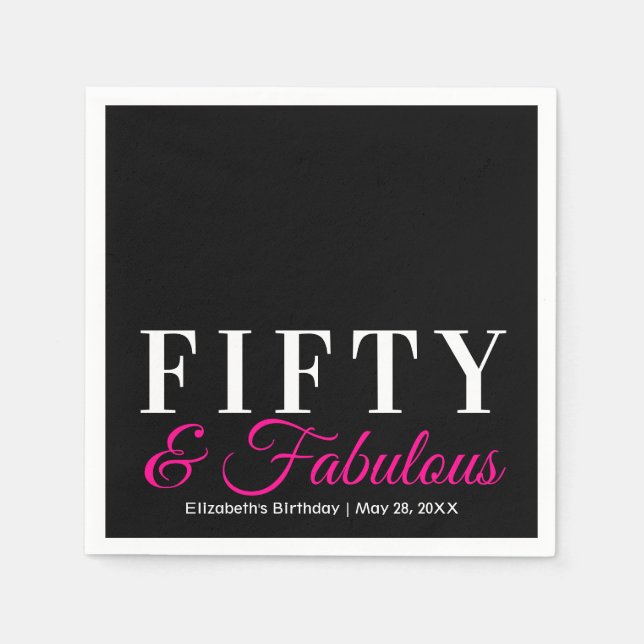 Fifty and Fabulous Elegant Hot Pink 50th Birthday Napkins (Front)