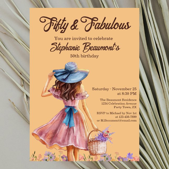 Fifty and Fabulous Elegant Woman's  50th Birthday  Invitation (Creator Uploaded)