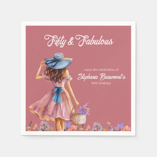 Fifty and Fabulous Elegant Woman's 50th Birthday Napkins (Front)
