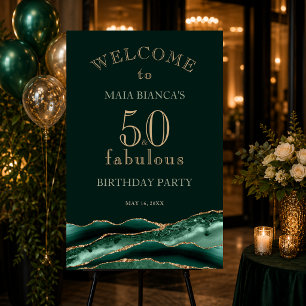 Fifty and Fabulous Emerald Green Birthday Sign