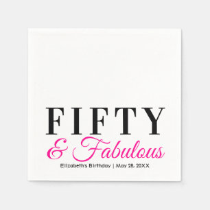 Fifty and Fabulous Fancy Hot Pink 50th Birthday Paper Napkins