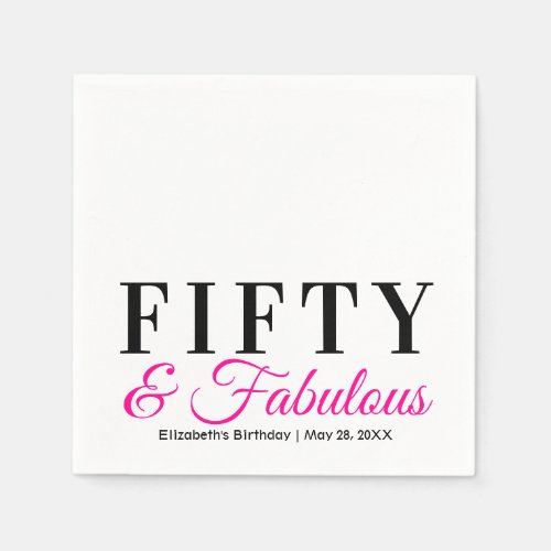 Fifty and Fabulous Fancy Hot Pink 50th Birthday Paper Napkins