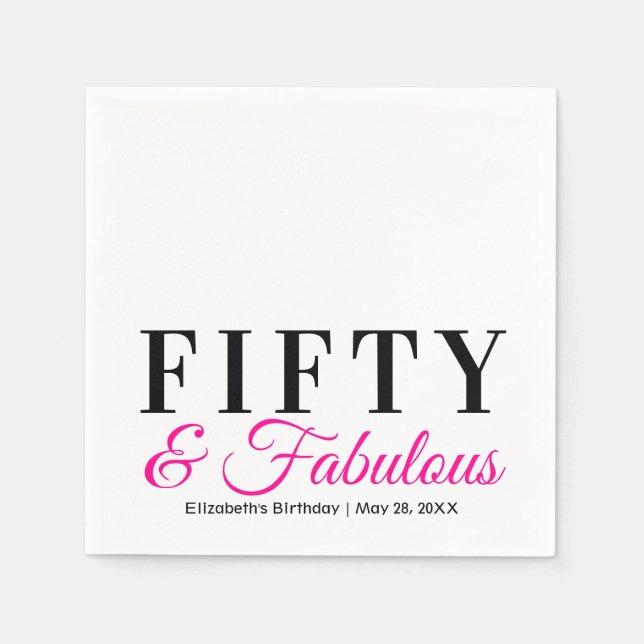 Fifty and Fabulous Fancy Hot Pink 50th Birthday Paper Napkins (Front)