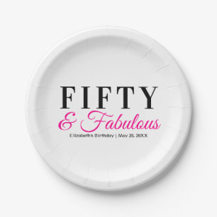 Fifty and Fabulous Fancy Hot Pink 50th Birthday Paper Plates