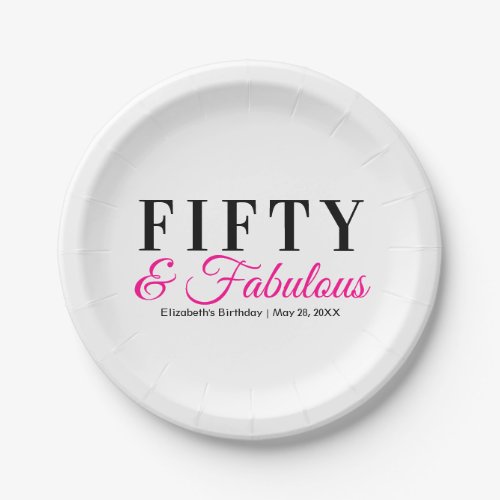 Fifty and Fabulous Fancy Hot Pink 50th Birthday Paper Plates